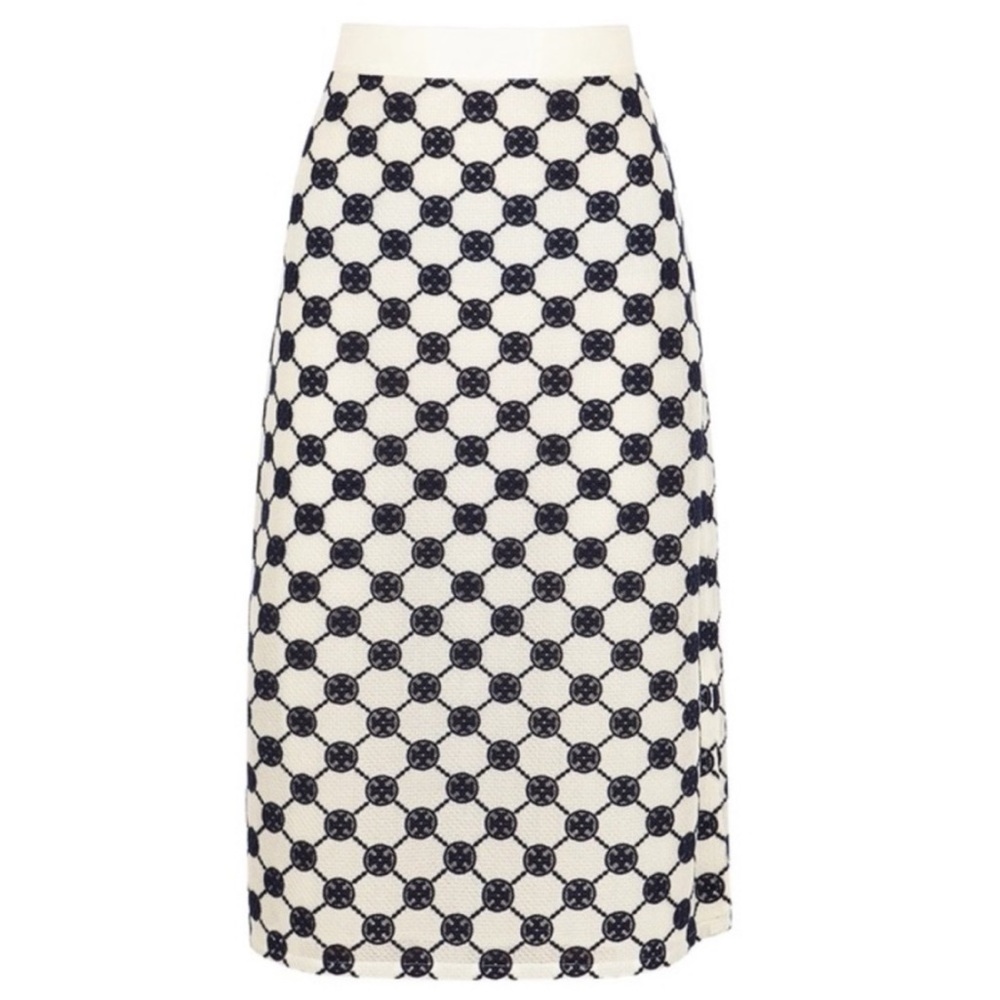 NWOT TORY BURCH WHITE AND BLACK LOGO LACE PENCIL SKIRT